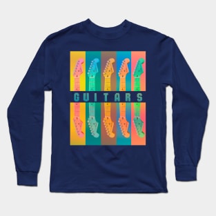 Halves of guitars in retro style. I love Rock/Roll. Guitar neck in a row in pastel colors. Long Sleeve T-Shirt